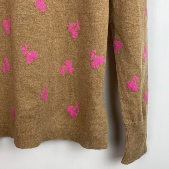 J.Crew S Cashmere Sweater Tan & Pink Cherries Intarsia Neon - Picture 11 of 13